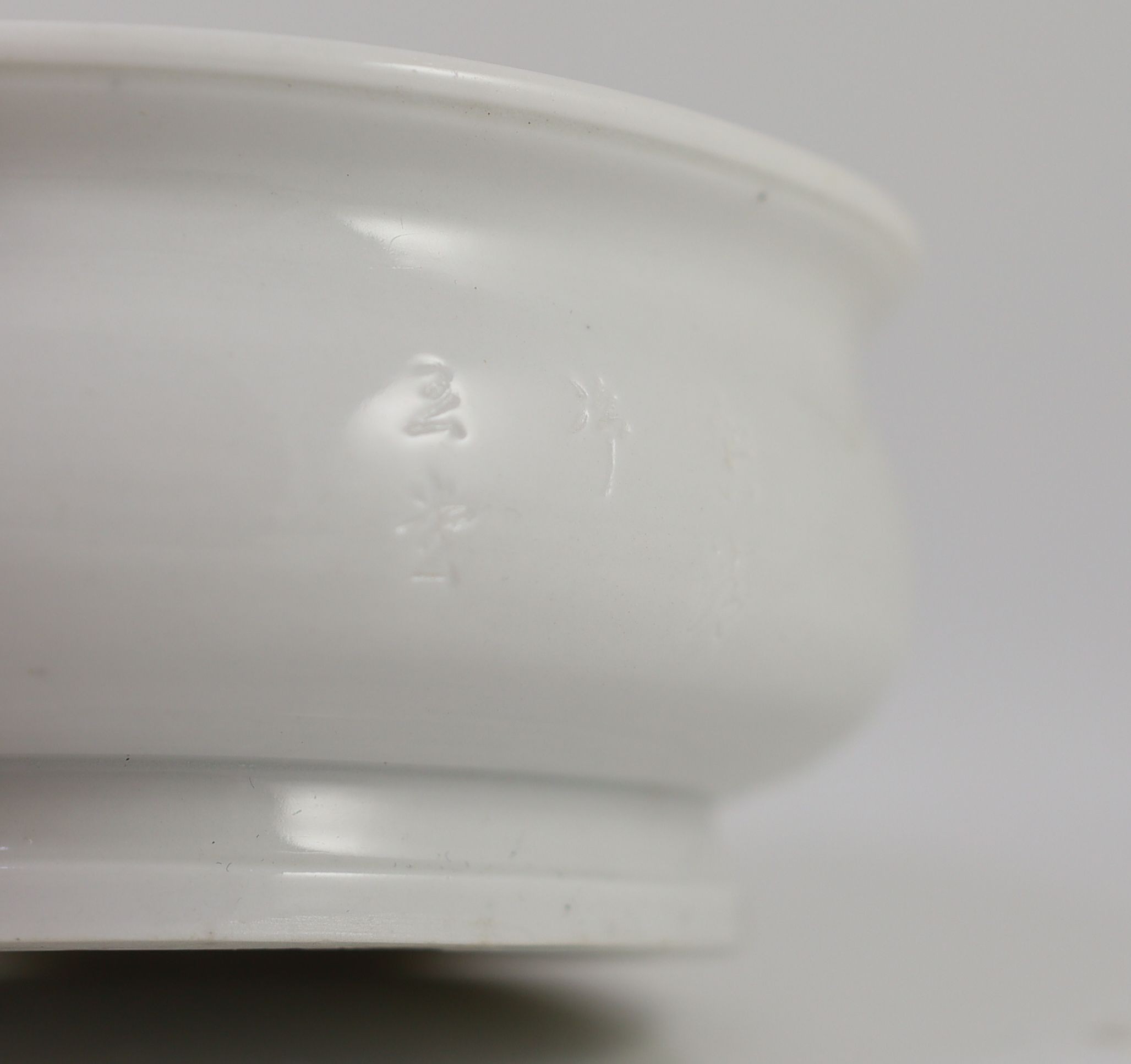 A Chinese blanc-de-chine inscribed censer, Dehua kilns, Kangxi period, 15 cm wide, later wood cover, small to chip to edge of foot